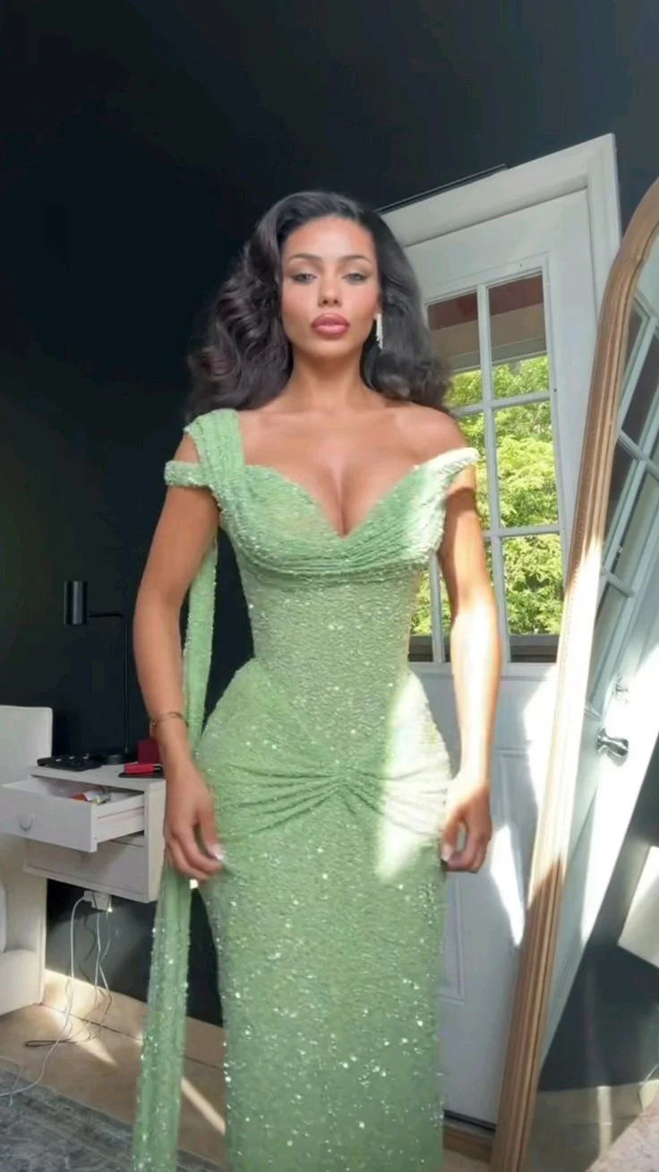Sparkling Green Long Prom Dress Mermaid Evening Dress J8738