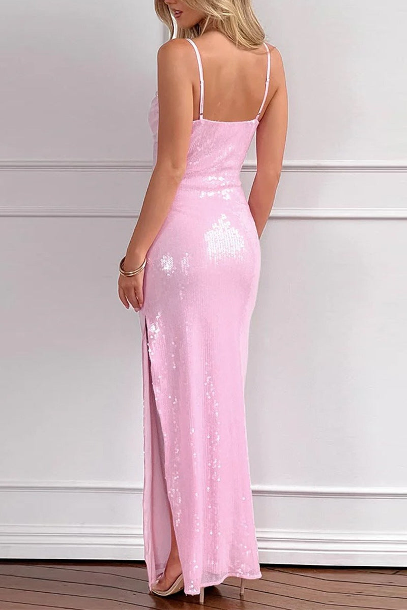Minimalist Pink Sequin V Dress for Modern Fashion Wear Boutique Fashion Style