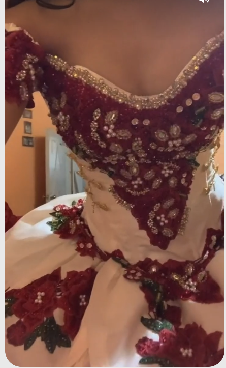 Gorgeous Embroidery Quinceanera Dresses Off The Shoulder Bow Tiered Satin Ball Gown Sweet 16 Dress - VelvetHem