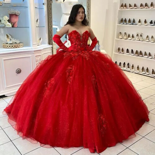 Red Quinceanera Dresses Sweetheart Lace Appliques Sweet 16 Dress Ball Gowns - FashionDia