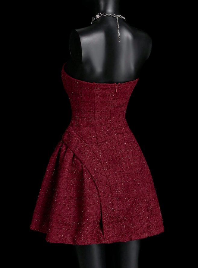Unique Burgundy Sweetheart Neck A-Line Short Birthday Dress Vacation Dress - View 6 | FashionDia