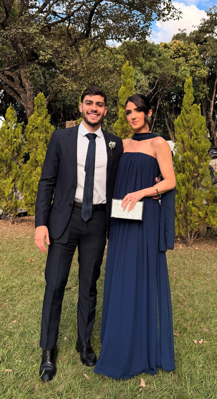 Navy Blue A Line Wedding Guest Dress Chiffon Formal Dress J7758