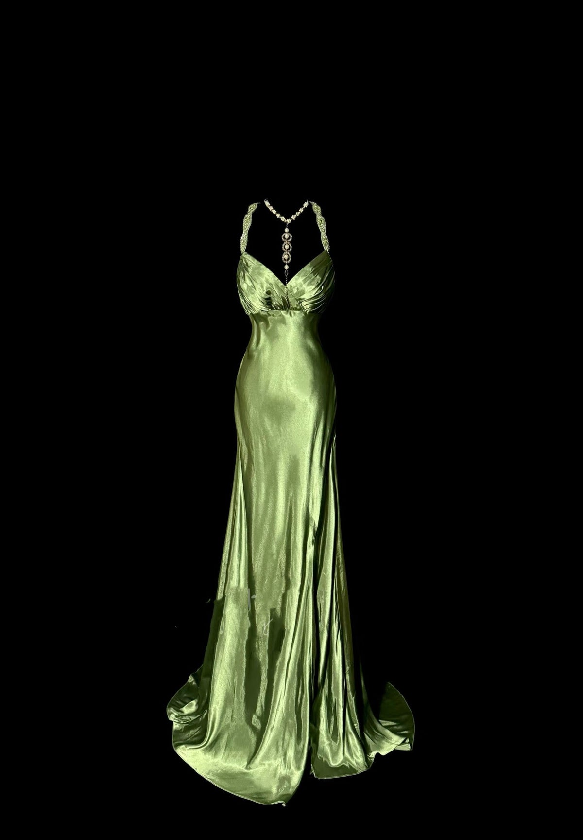 Backless Green Mermaid Satin Long Prom Dress Elegant Evening Dress