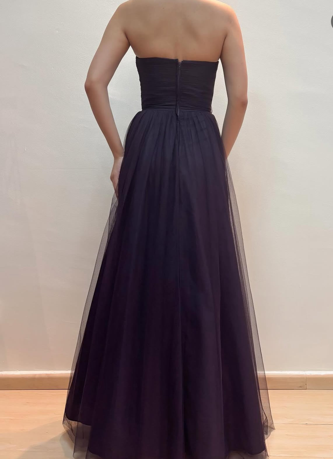 Strapless Purple A-Line Long Prom Dress Tulle Party Dress