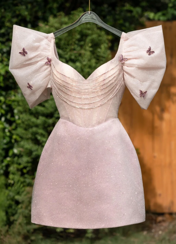 Cute Pink Off The Shoulder Tulle Sequins Homecoming Dress Short Birthday Outfits