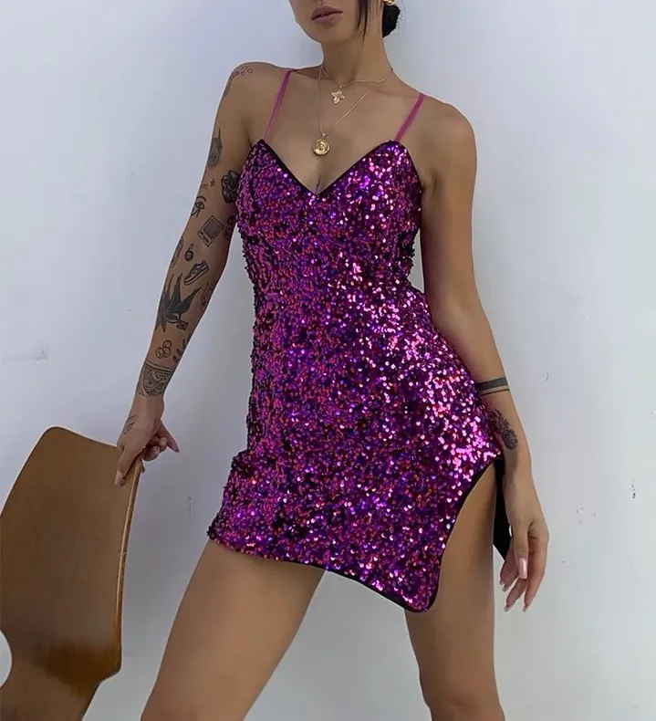 Sequin Party Cocktail Mini Dress Spaghetti Straps Homecoming Dress - FashionDia
