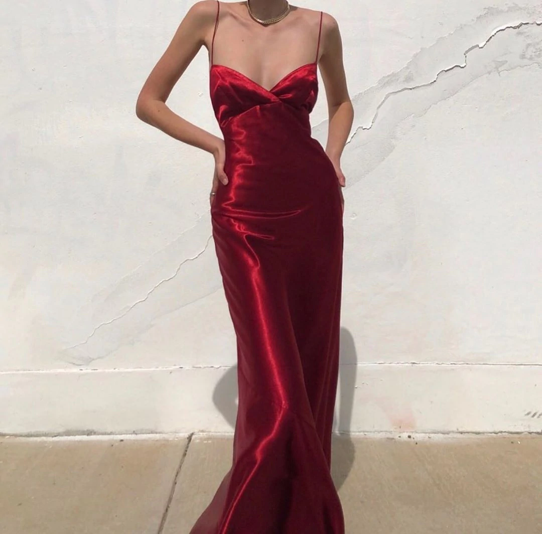Sexy Sheath Spaghetti Straps Red Long Prom/Evening Dress with Backless