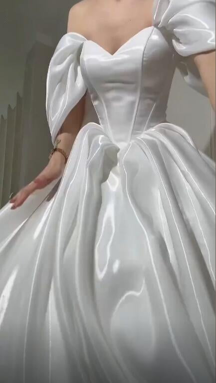 Elegant Off The Shoulder White Tulle Satin Long Party Dress Birthday Evening Dress D4753