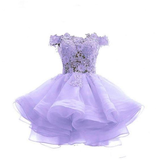 White sweetheart lace applique short cute white homecoming dress Off-the-Shoulder Organza Short Lace Applique Teen Formal Dress - View 8 | FashionDia