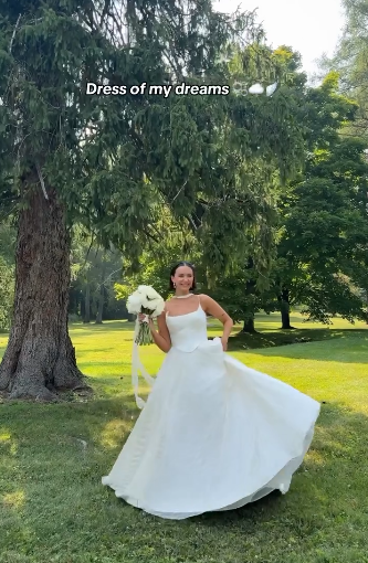 Simple Ball Gown Spaghetti Straps White Satin Long Wedding Dress - View 3 | FashionDia