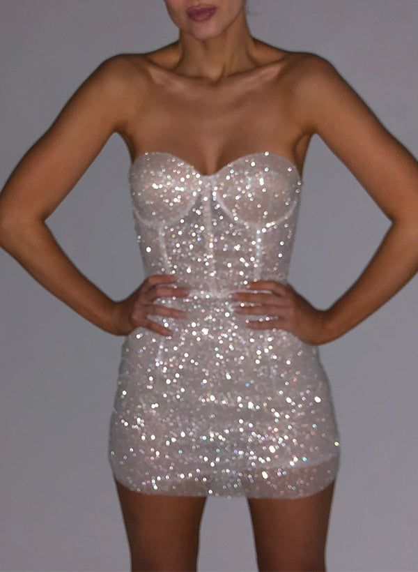 Stylish Sweetheart Neck Blue Sequin Sheath Cocktail Dress Formal Graduation Homecoming Dress