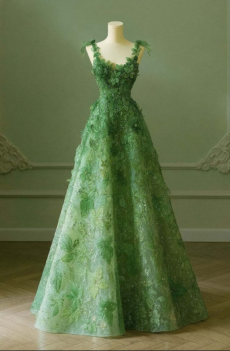 Gorgeous Green Tulle Lace Floral Sequin Long Birthday Party Dress Evening Gown