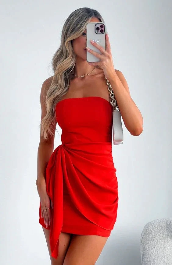 Red Strapless Homecoming Dress,Red Cocktail Dress (ZD12175)
