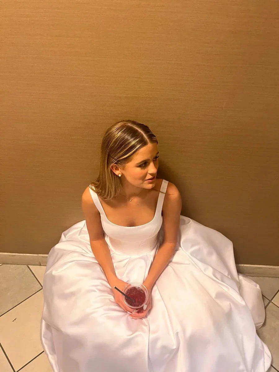 Classic A-line White Satin Long Wedding Dress,Simple White Bridal Dress Y4672 by simplepromdress