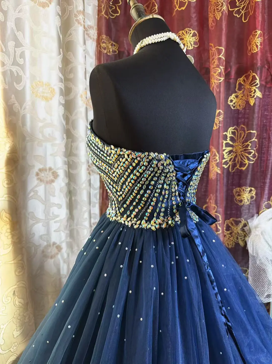 Sparkly Sweetheart Neck Blue Tulle Beaded A-Line Short Prom Dress Formal Homecoming Dress - View 10 | FashionDia