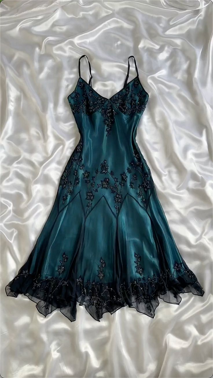 Vintage Blue Straps Beaded A-Line Prom Dress Party Evening Dress - FashionDia