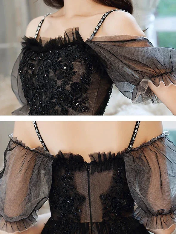 Black Sweetheart Tulle Lace High Low Prom Dress Black Homecoming Dress (ZD12591)