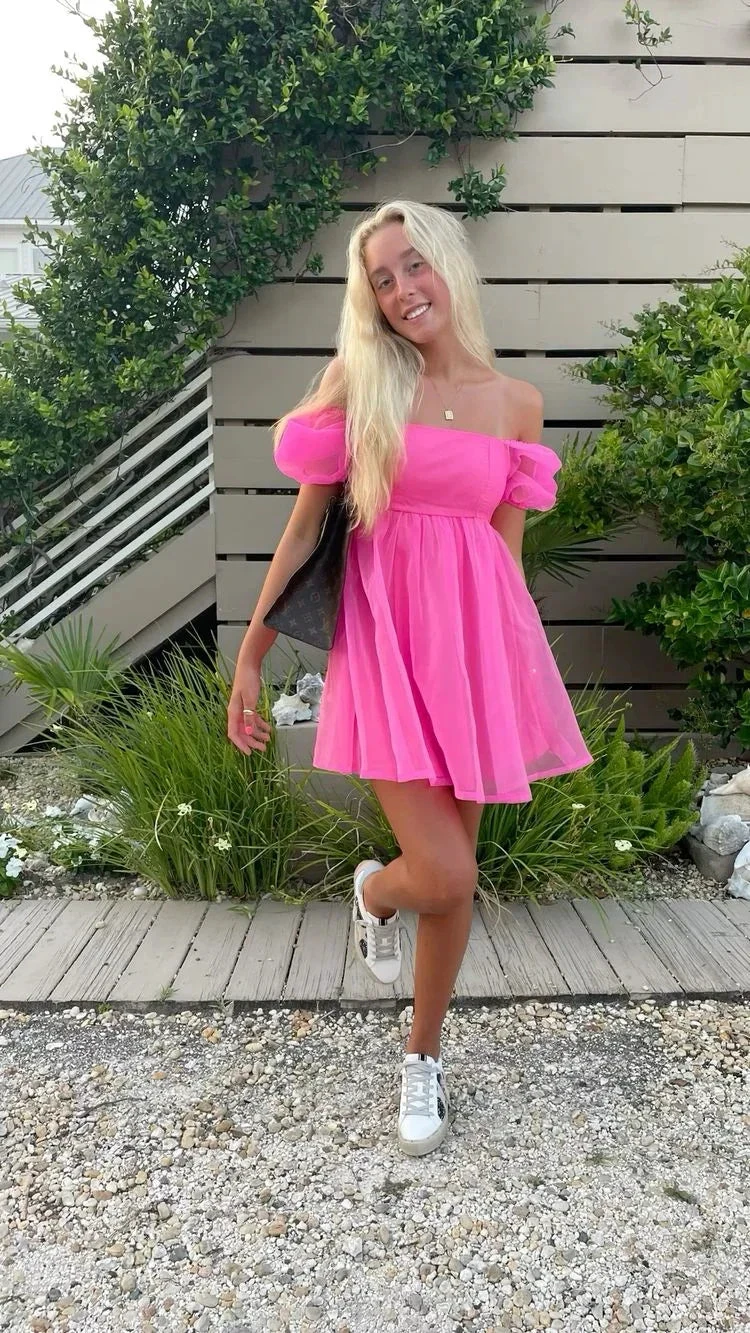 Cute A-line Homecoming Dress Hot Pink Beach Dress (ZD12122)