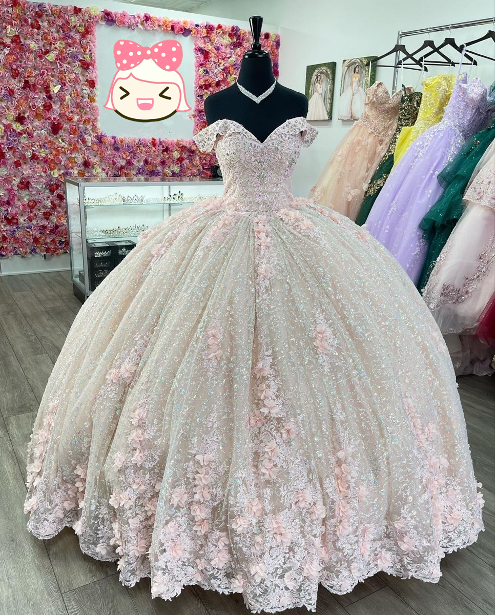 Sparkly Pink Off The Shoulder Ball Gown,Pink Princess Dress,Pink Sweet 16 Dress Y2342 - View 2 | VelvetHem