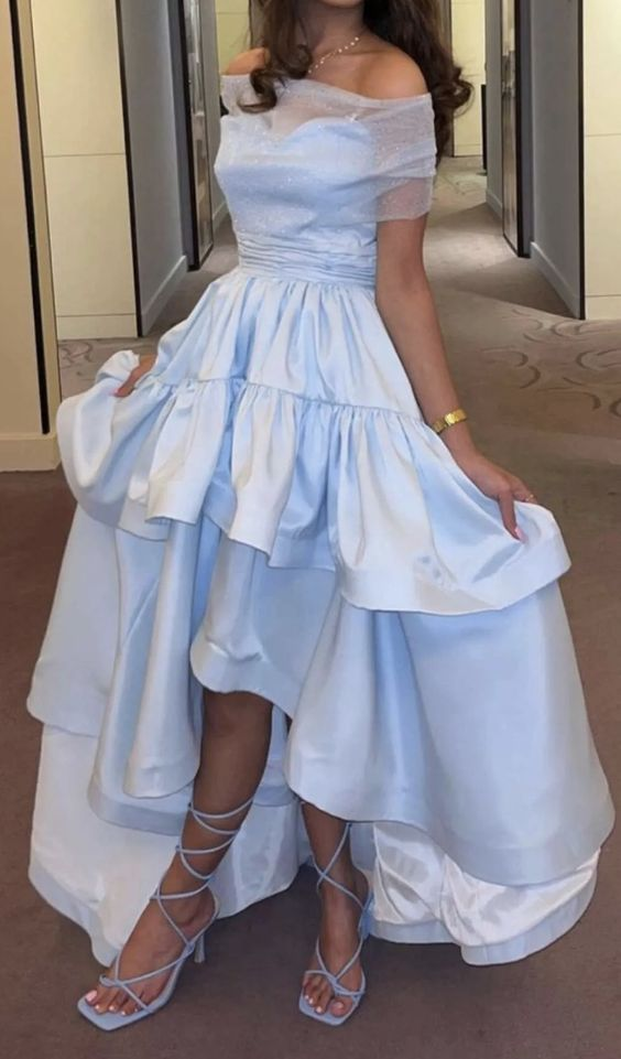 Blue Off-the-Shoulder A-Line Prom Dress,Blue Formal Dress - FashionDia