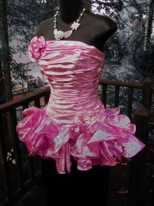 Classy Strapless Hot Pink Pleated Short Prom Dress Formal Homecoming Dress - FashionDia