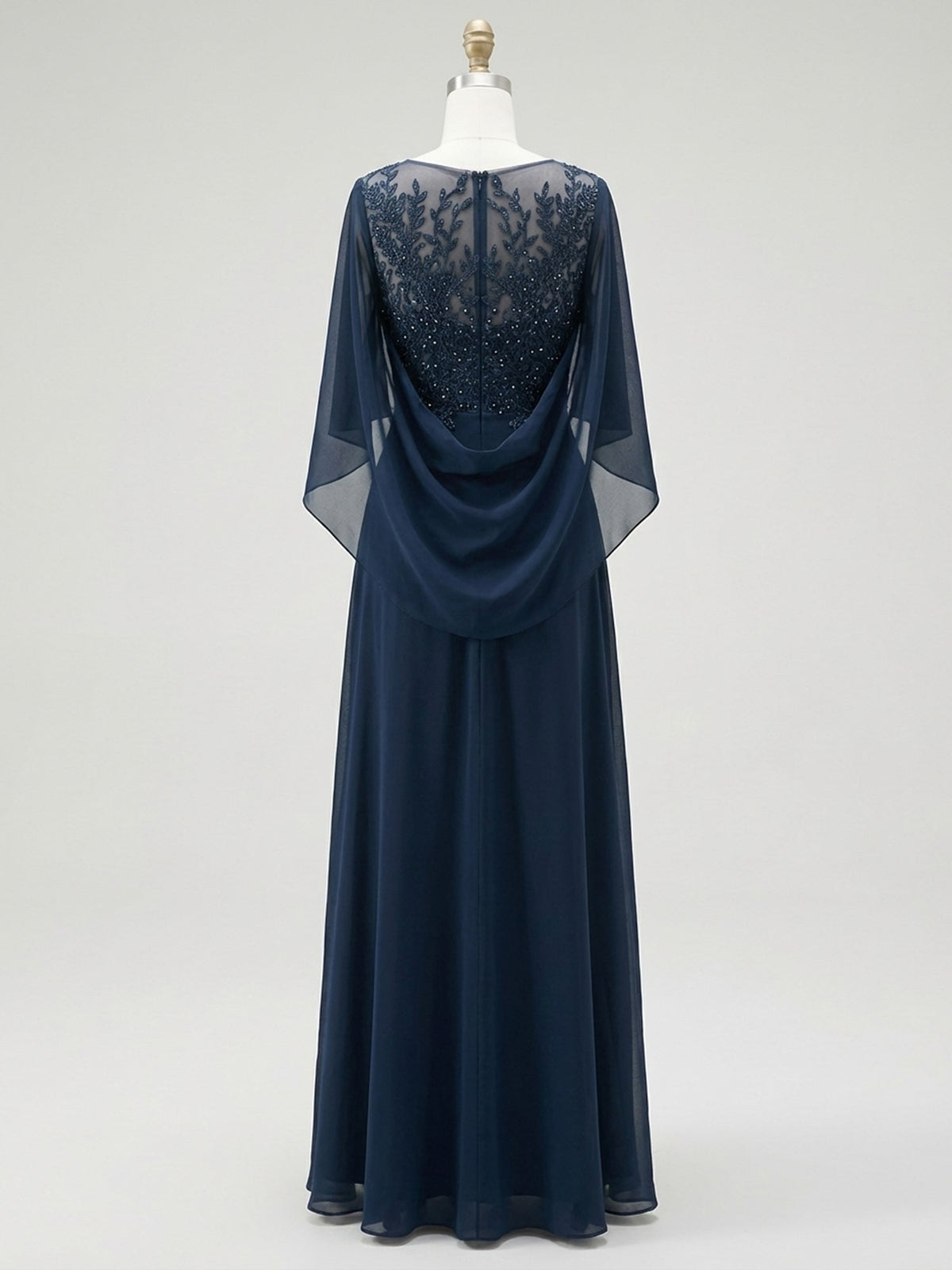 A-Line/Princess Scoop Floor-Length Mother of the Bride Dresses with Pleated & Sequins - View 9 | FashionDia
