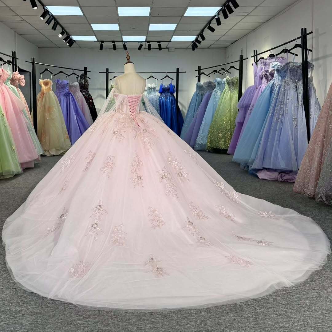 Elegant A Line Spaghetti Straps Pink Ball Gown Quinceanera Dress with Appliques Beading