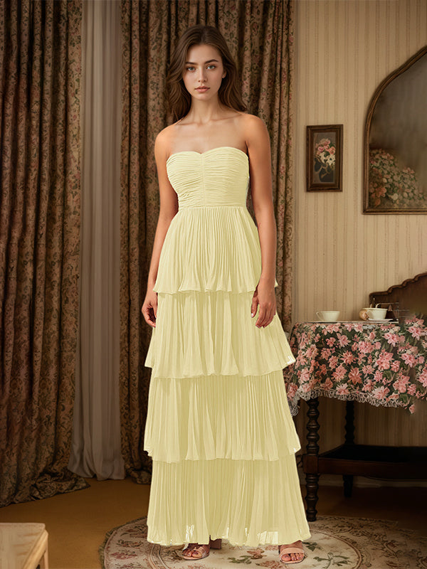 Burgundy A-Line Sweetheart Floor-Length Tiered Chiffon Bridesmaid Dress - View 8 | FashionDia