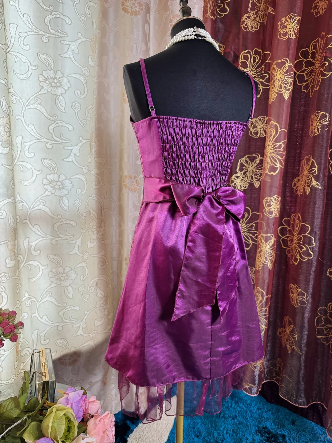 Charming Purple Satin Lace Short Prom Dress Formal Graduation Homecoming Dress D724
