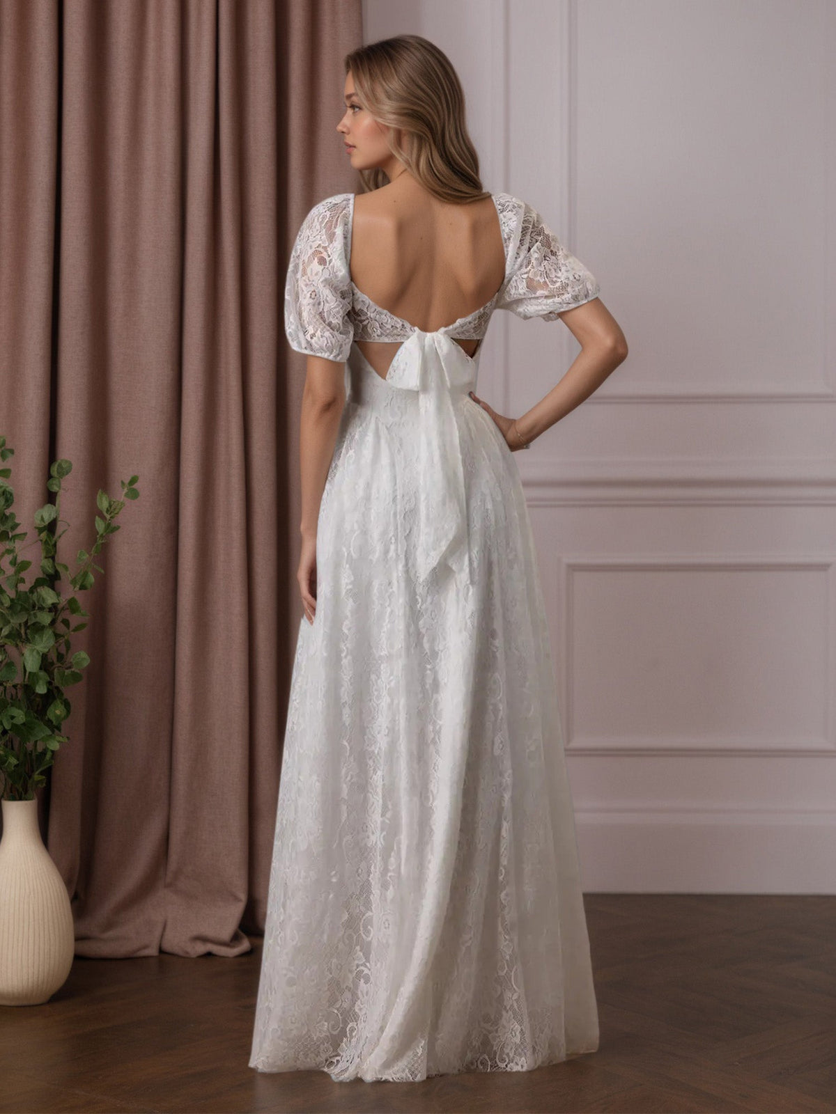 White A-Line Sweetheart Neckline Lace Wedding Dress - View 4 | FashionDia