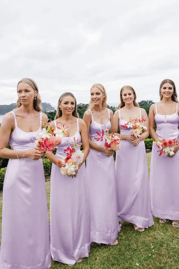 Sheath Spaghetti Straps Cutout Long Bridesmaid Dresses - View 8 | FashionDia