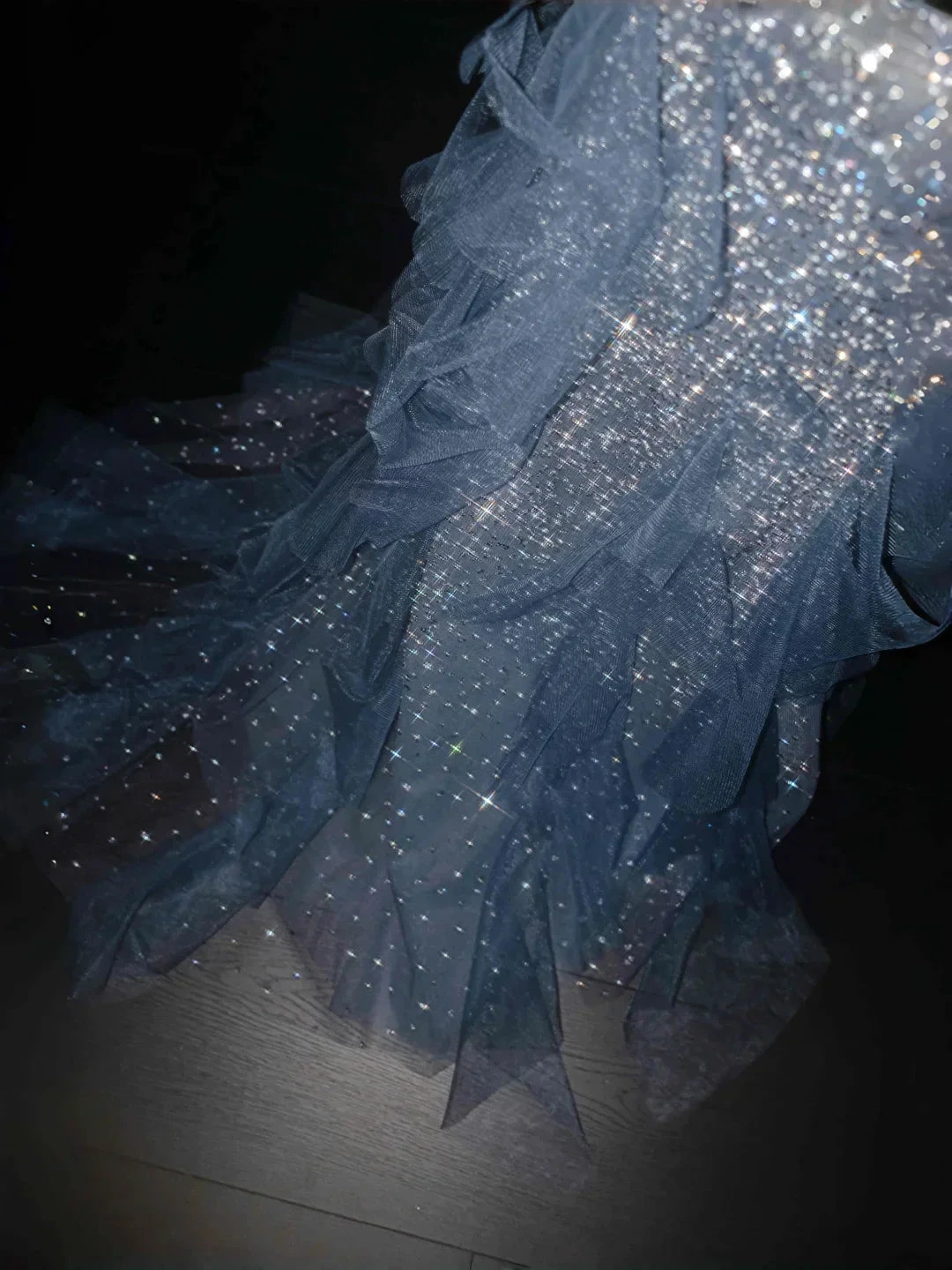 Gorgeous Blue Tulle Sequins Beaded Ruffles Mermaid Prom Dress,Formal Evening Dress Wedding Dress (ZD13767)