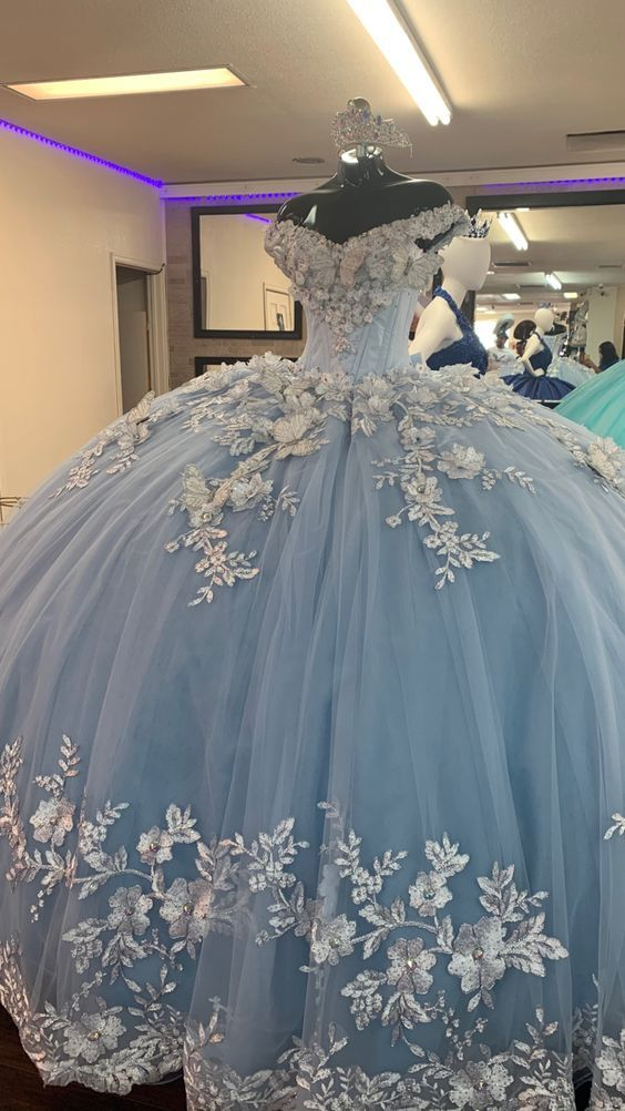 Blue A-Line Prom Dress Ball Gown Evening Dress Sweet 16 Dress - FashionDia