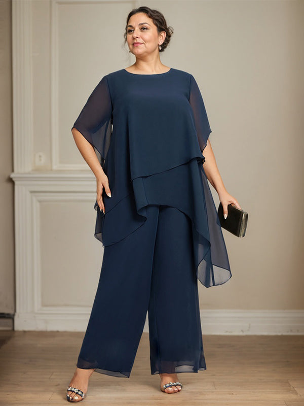 Separates Jumpsuit/Pantsuit Scoop Ankle-Length Chiffon Mother of the Bride Dress - View 9 | FashionDia
