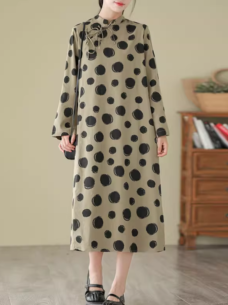 Cool Loose Polka-Dot Mid-Length A-Line Dress