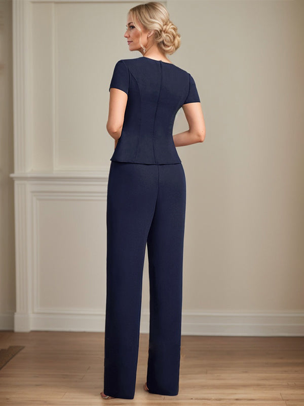 Separates Jumpsuit/Pantsuit V-Neck Floor-Length Chiffon Mother of the Bride Dress - View 8 | FashionDia