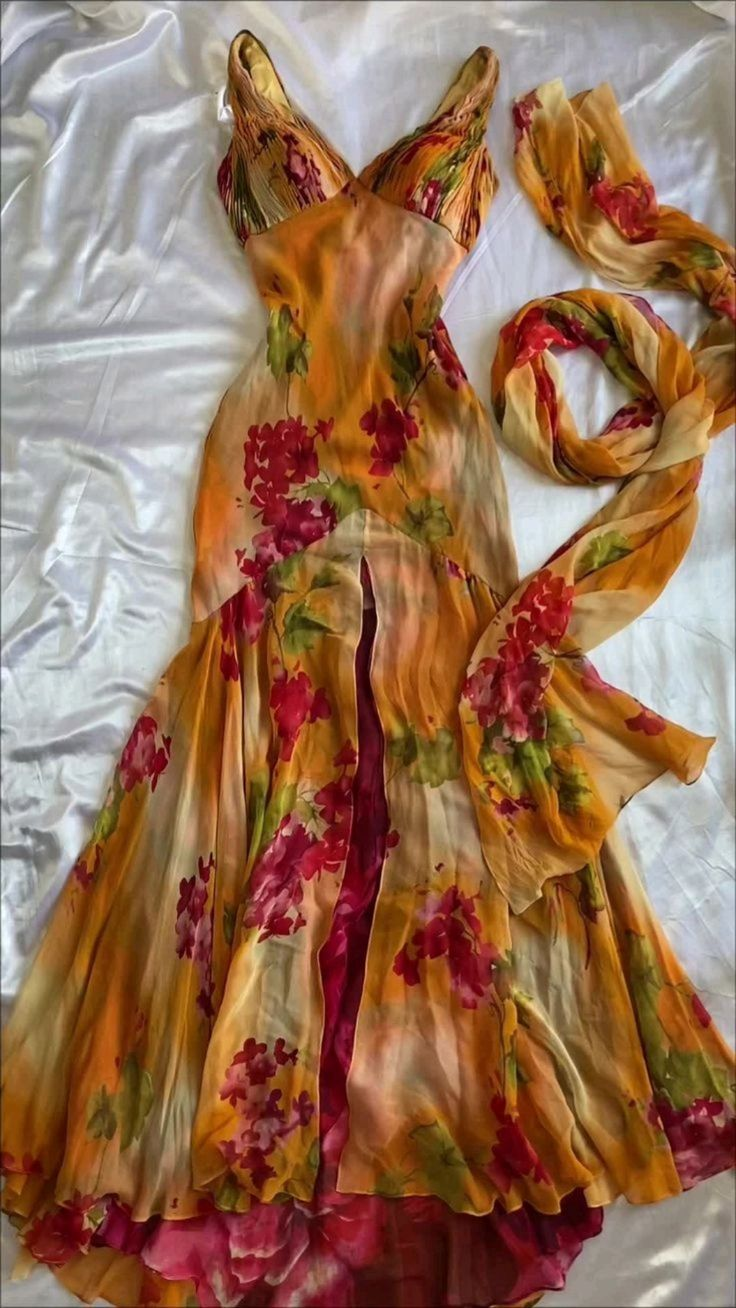 Pretty Chiffon Print Floral Evening Dress Formal Mermaid Party Prom Dress - FashionDia