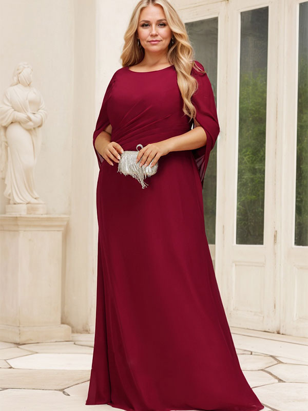 Trumpet/Mermaid Boat Neck Floor-Length Chiffon Mother of the Bride Dress With Pleated - View 8 | FashionDia