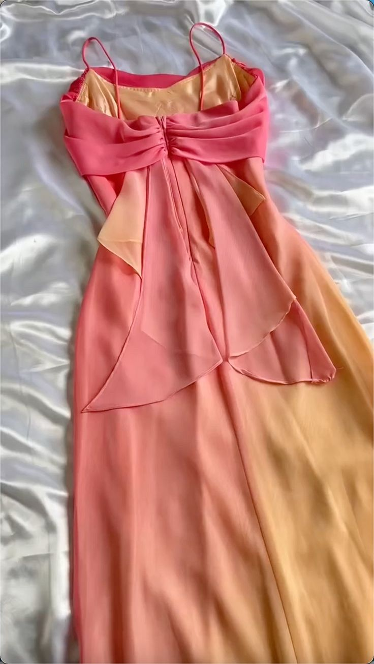 Pretty Spaghetti Straps Ombre Orange Chiffon Prom Dress Party Gown - View 3 | FashionDia