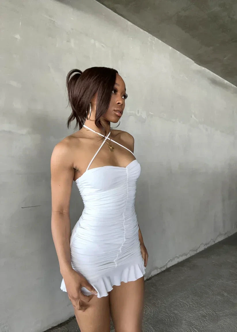 White Bodycon Dress With Ruched White Mini Homecoming Dress (ZD12047)