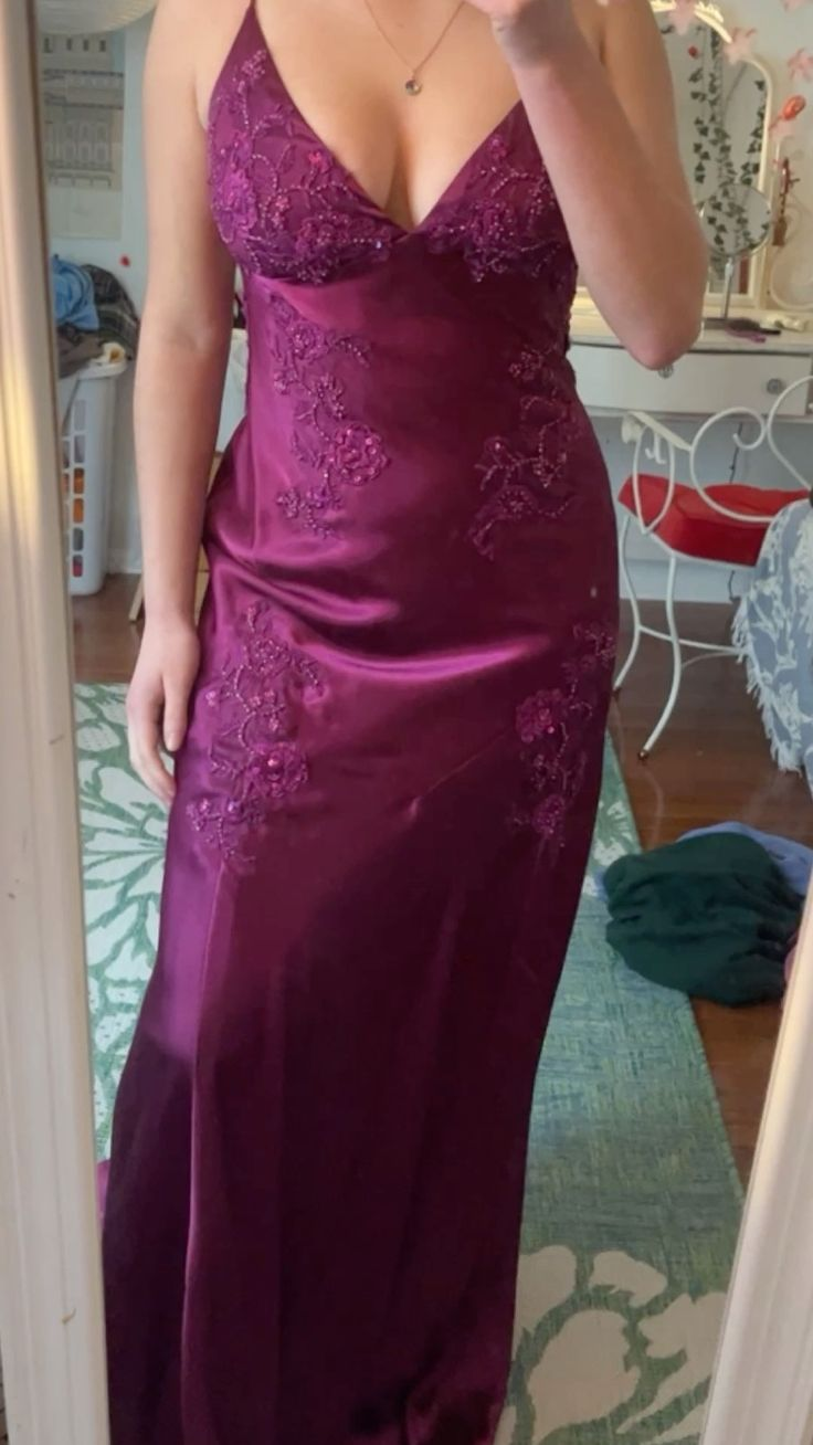 Chic V-Neck Satin Beaded Party Evening Dress Formal Prom Dress - FashionDia