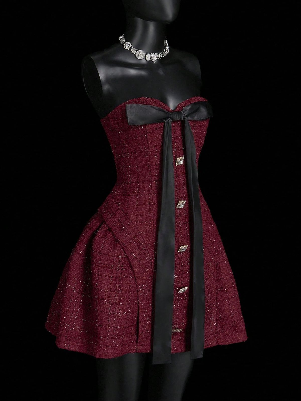 Unique Burgundy Sweetheart Neck A-Line Short Birthday Dress Vacation Dress - View 3 | FashionDia