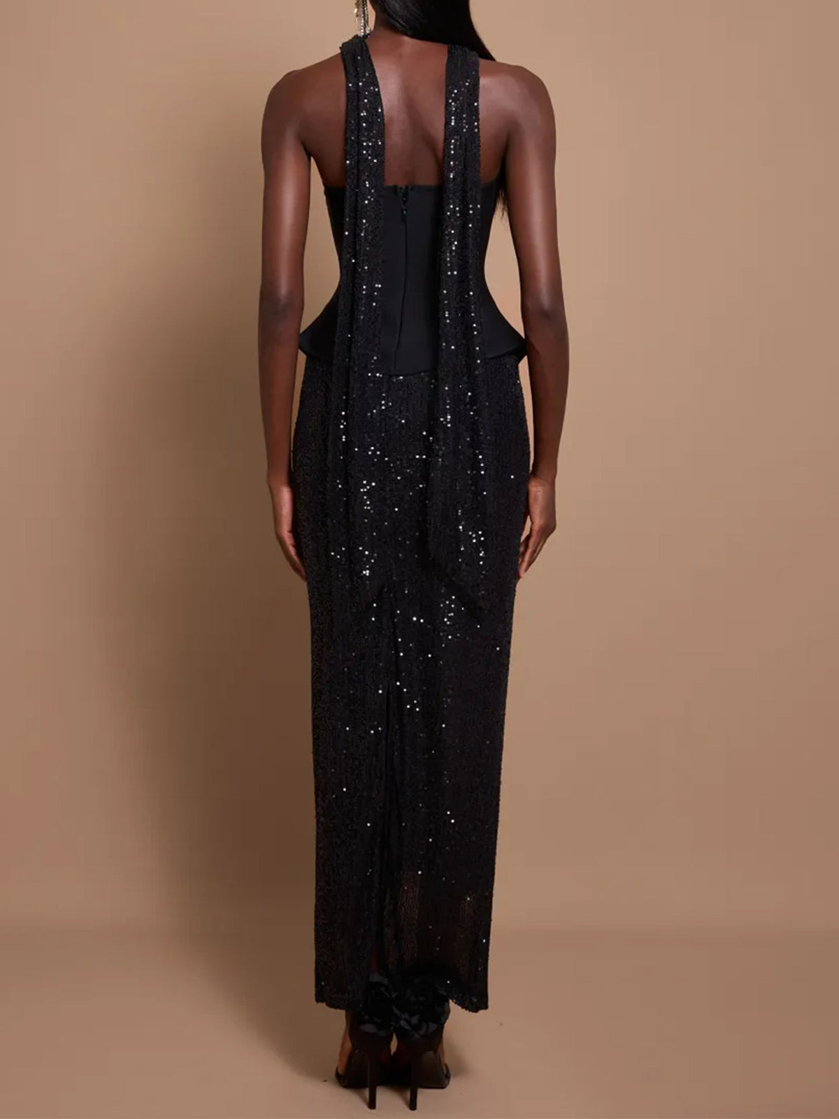 Off-Shoulder Bandage Top & Sequin Midi Skirt Set