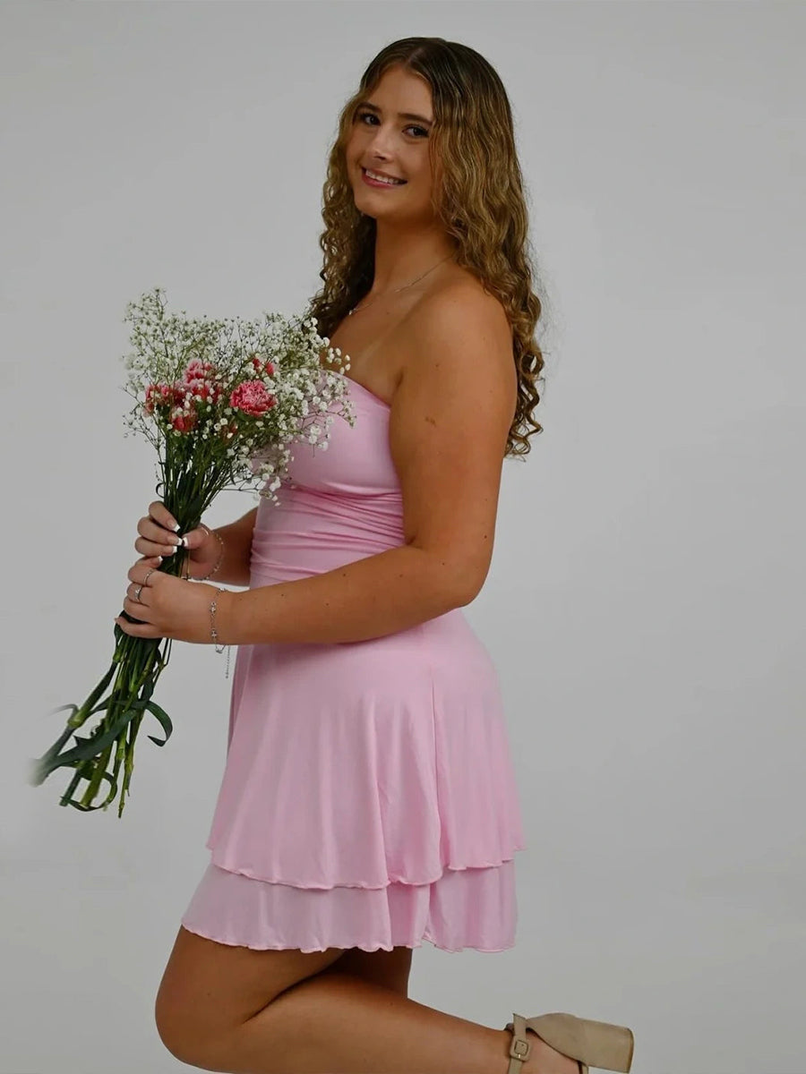 Strapless Ruched Ruffle Mini Homecoming Dress - View 5 | FashionDia