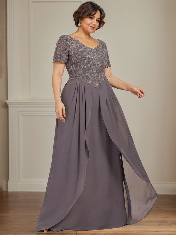 A-line V-Neck Floor-Length Chiffon Lace Mother of the Bride Dress - View 8 | FashionDia