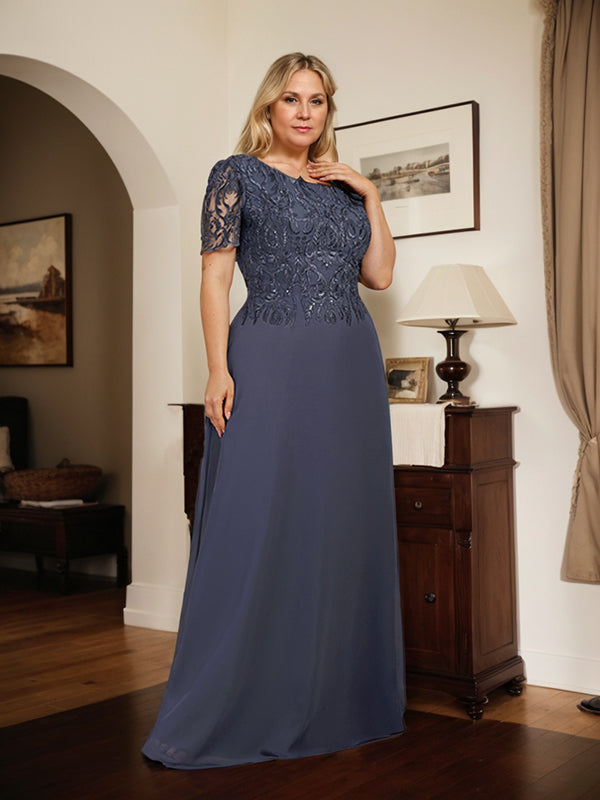 A-line Scoop Floor-Length Lace Chiffon Mother of the Bride Dress With Sequins - View 8 | FashionDia