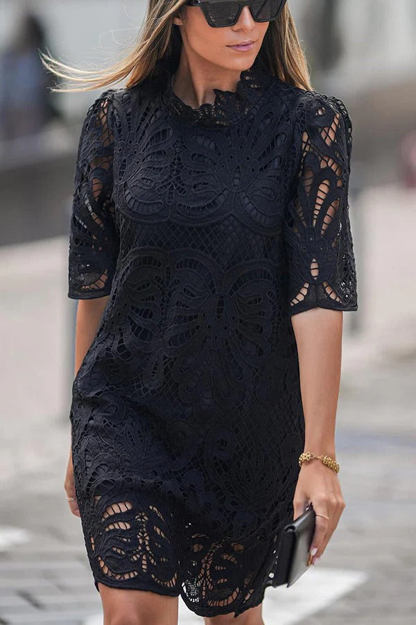 Fiorella Aesthetic Reason To Smile Crochet Lace Mini Dress Evening Wear Edit