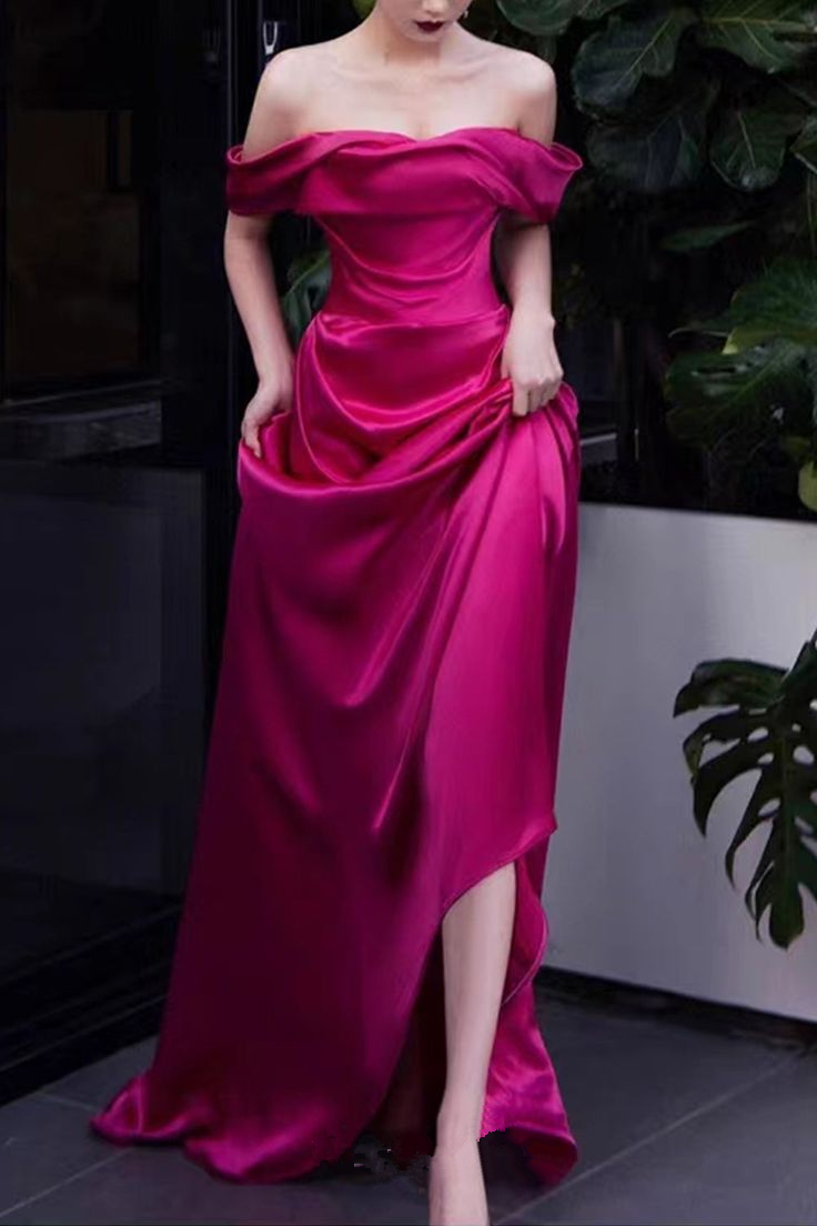Rosy Pink Off The Shoulder Simple Prom Dress Fashion Pleated Evening Dress
