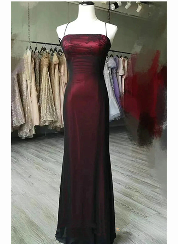 Black And Red Scoop Straps Long Party Dress Formal Evening Dress