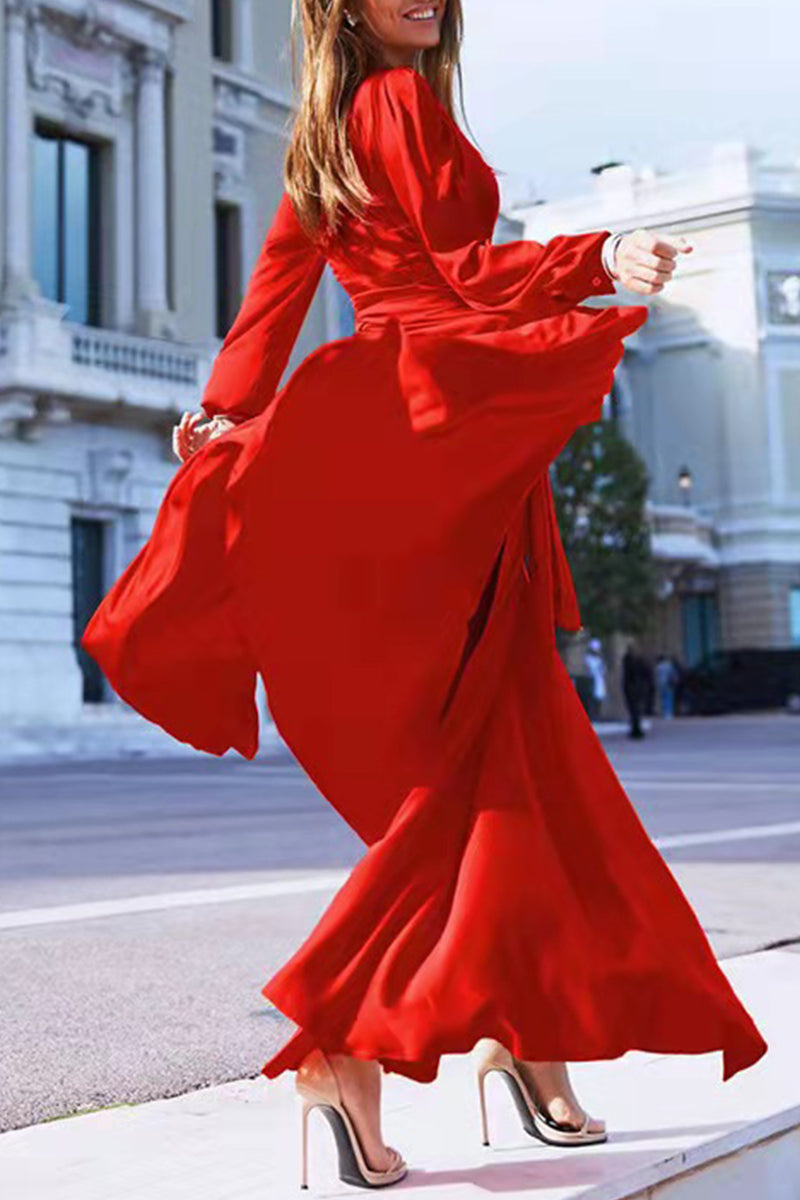 Celebrities Formal Solid Frenulum Slit V Neck Evening Dresses - View 4 | VelvetHem